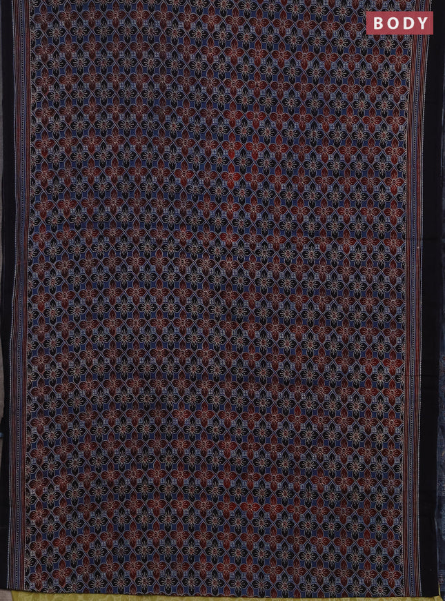 Jaipur cotton saree indigo blue and navy blue with allover ajrakh prints and printed border