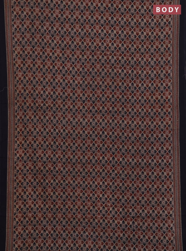 Jaipur cotton saree grey and navy blue with allover ajrakh prints and printed border