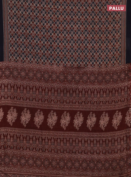 Jaipur cotton saree grey and navy blue with allover ajrakh prints and printed border