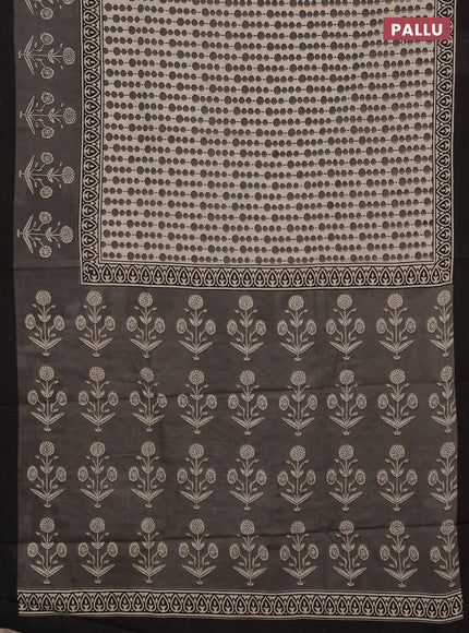 Jaipur cotton saree beige grey and black with allover geometric prints and printed border