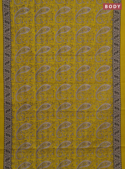 Jaipur cotton saree yellow and black with allover paisley prints and printed border