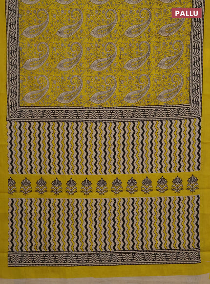 Jaipur cotton saree yellow and black with allover paisley prints and printed border