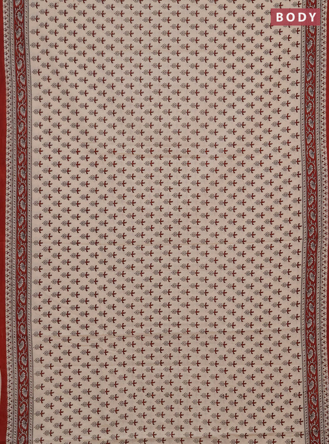 Jaipur cotton saree beige and maroon with allover floral butta prints and printed border