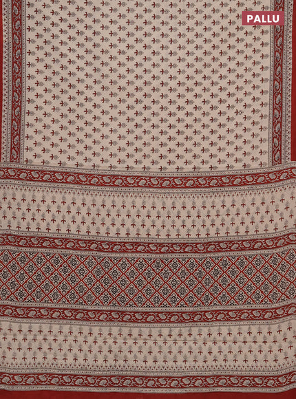 Jaipur cotton saree beige and maroon with allover floral butta prints and printed border