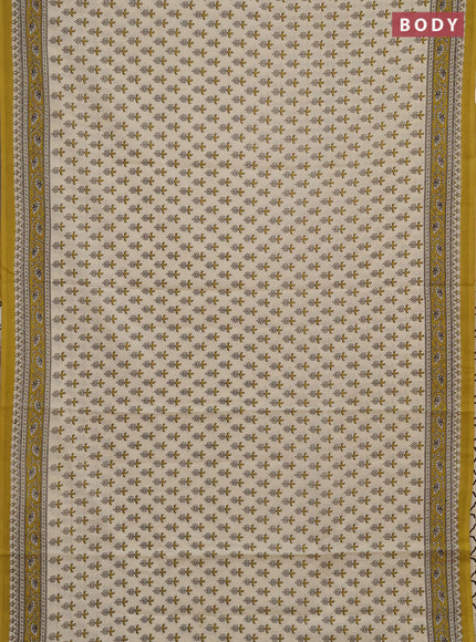 Jaipur cotton saree beige and mustard green with allover floral butta prints and printed border