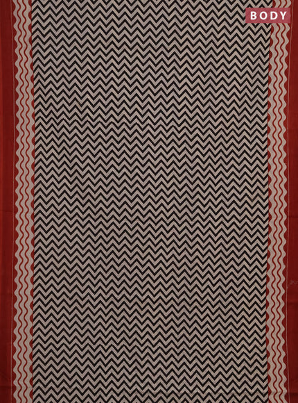 Jaipur cotton saree beige and maroon with allover zigzag prints and printed border