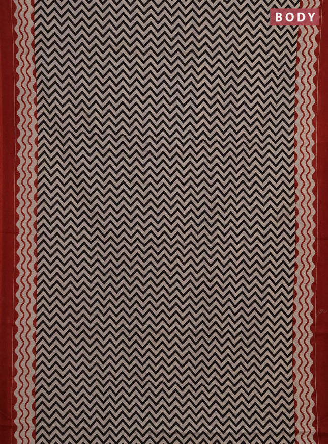 Jaipur cotton saree beige and maroon with allover zigzag prints and printed border