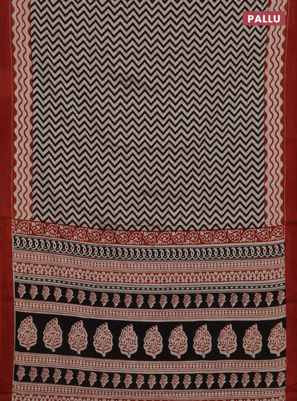 Jaipur cotton saree beige and maroon with allover zigzag prints and printed border