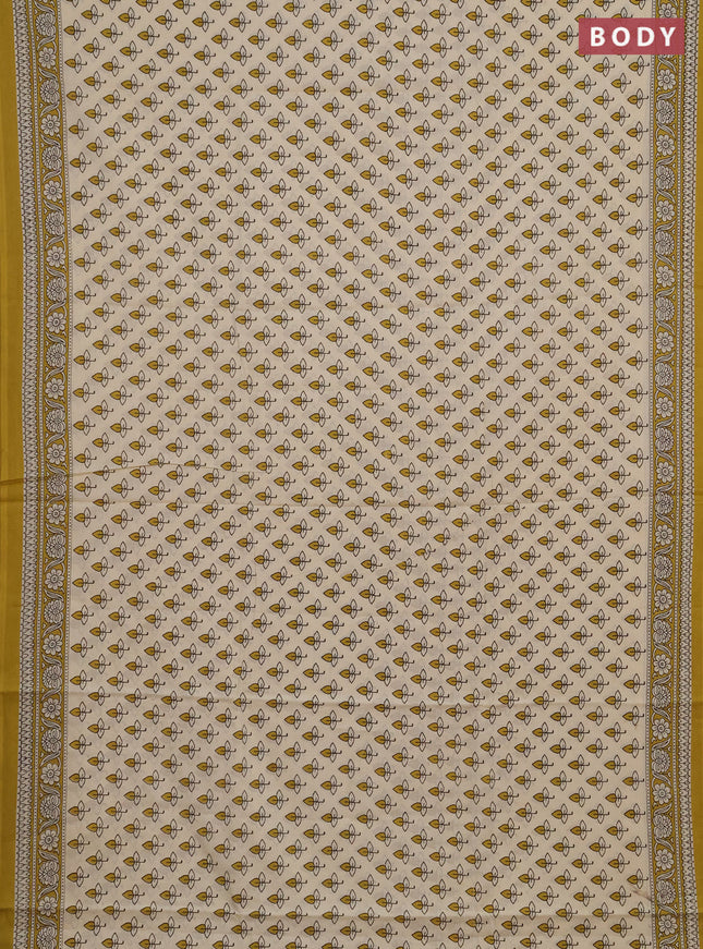 Jaipur cotton saree beige and mustard green with allover butta prints and printed border