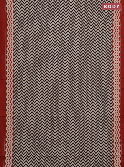 Jaipur cotton saree beige and maroon with allover zigzag prints and printed border