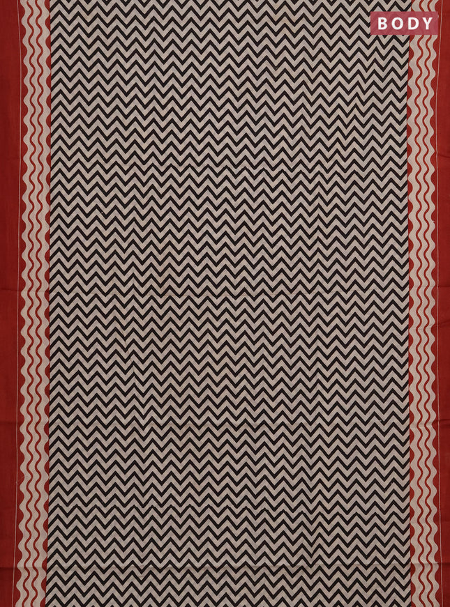 Jaipur cotton saree beige and maroon with allover zigzag prints and printed border