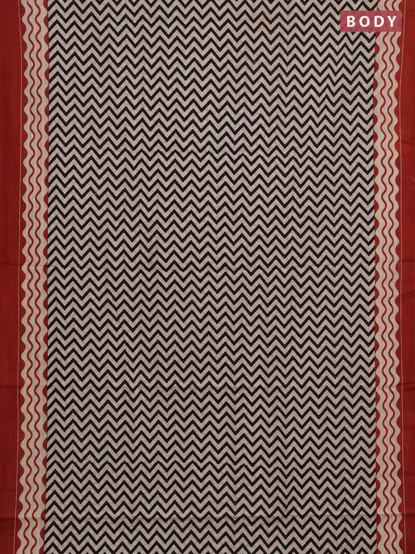 Jaipur cotton saree beige and maroon with allover zigzag prints and printed border