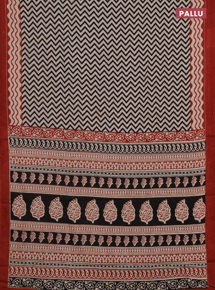 Jaipur cotton saree beige and maroon with allover zigzag prints and printed border