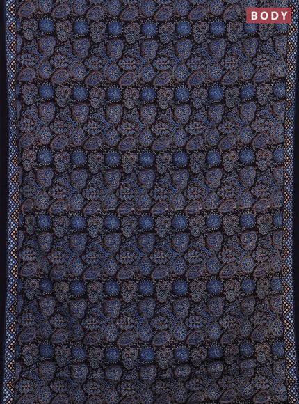 Jaipur cotton saree indigo blue and navy blue with allover prints and printed border