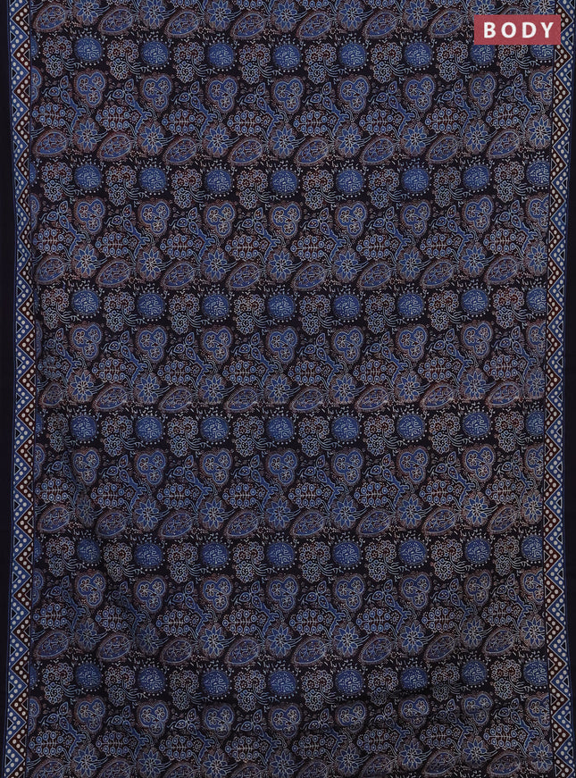 Jaipur cotton saree indigo blue and navy blue with allover prints and printed border