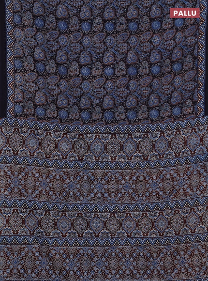 Jaipur cotton saree indigo blue and navy blue with allover prints and printed border