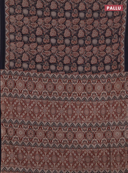 Jaipur cotton saree grey and navy blue with allover prints and printed border