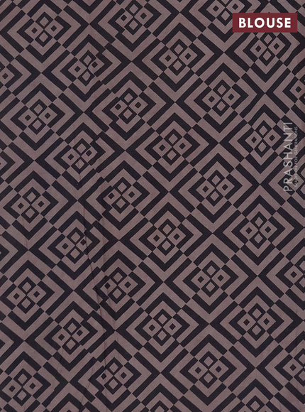 Jaipur cotton saree grey and navy blue with allover prints and printed border
