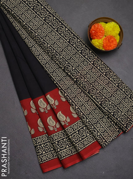 Jaipur cotton saree black and maroon with plain body and long printed border