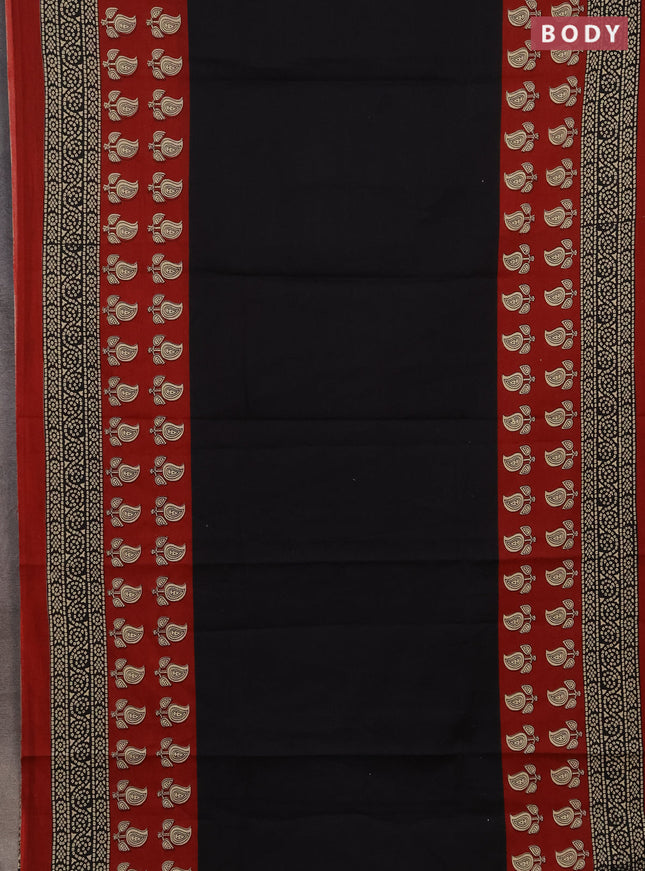 Jaipur cotton saree black and maroon with plain body and long printed border