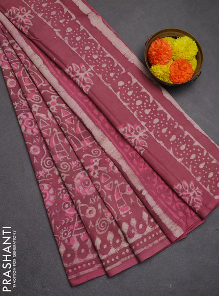Jaipur cotton saree mauve pink with allover waril prints and printed border