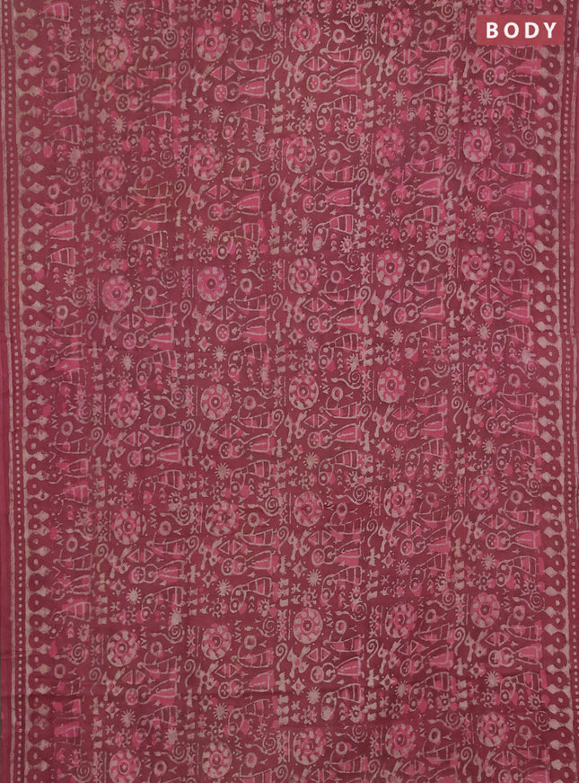Jaipur cotton saree mauve pink with allover waril prints and printed border