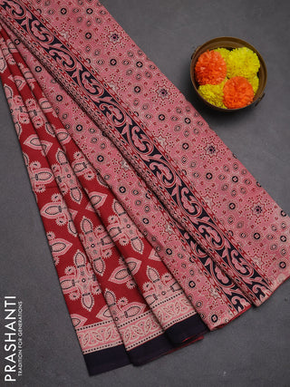 Jaipur cotton saree red and deep purple with allover ajrakh prints and printed border