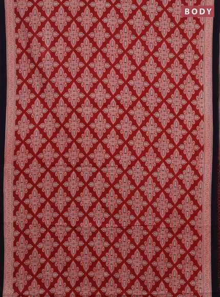 Jaipur cotton saree red and deep purple with allover ajrakh prints and printed border