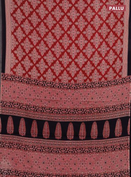 Jaipur cotton saree red and deep purple with allover ajrakh prints and printed border