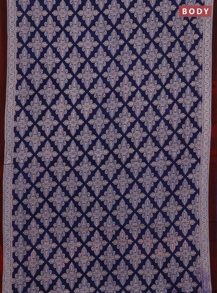 Jaipur cotton saree indigo blue and maroon with allover ajrakh prints and printed border