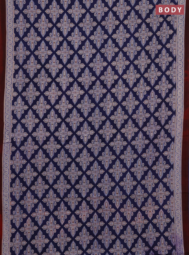 Jaipur cotton saree indigo blue and maroon with allover ajrakh prints and printed border
