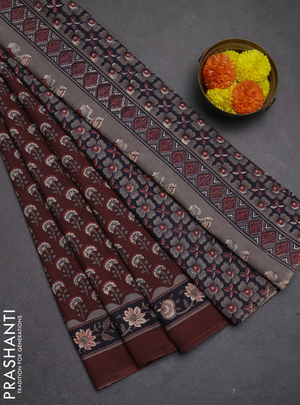 Jaipur cotton saree maroon with allover floral butta prints and printed border