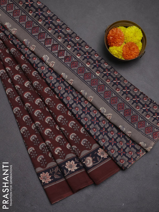 Jaipur cotton saree maroon with allover floral butta prints and printed border