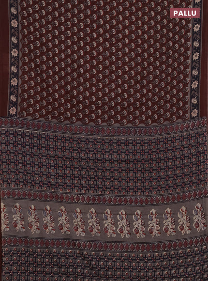 Jaipur cotton saree maroon with allover floral butta prints and printed border