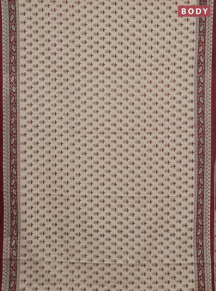 Jaipur cotton saree beige and wine shade with allover butta prints and printed border