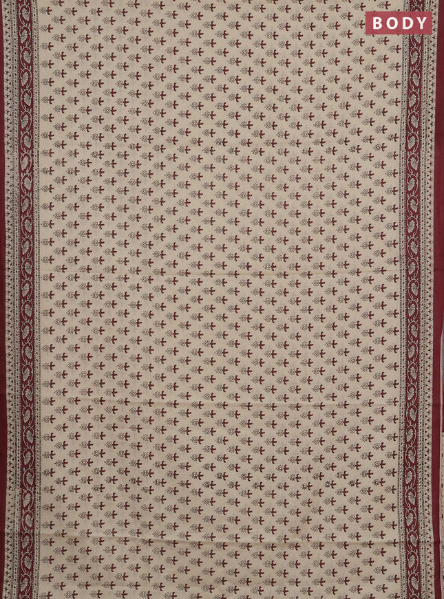 Jaipur cotton saree beige and wine shade with allover butta prints and printed border