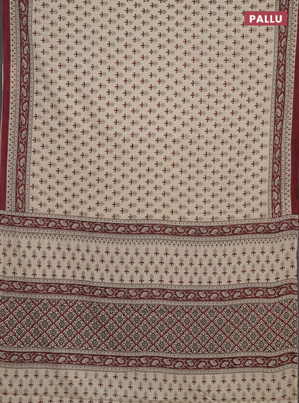 Jaipur cotton saree beige and wine shade with allover butta prints and printed border
