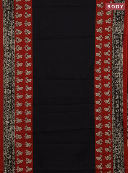 Jaipur cotton saree black and maroon with plain body and long printed border