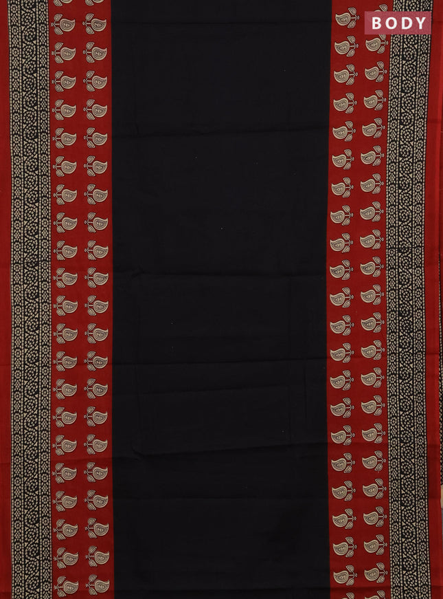 Jaipur cotton saree black and maroon with plain body and long printed border
