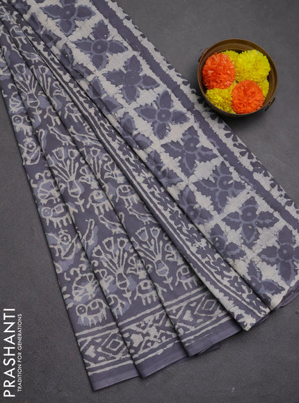 Jaipur cotton saree grey with allover dabu prints and printed border