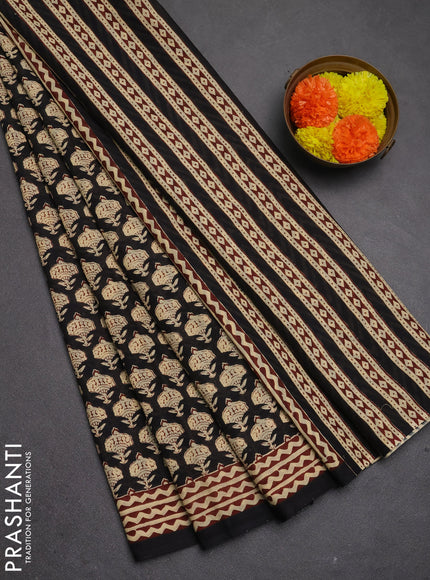 Jaipur cotton saree black with allover butta prints and printed border