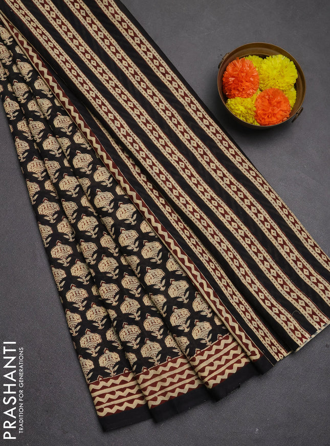 Jaipur cotton saree black with allover butta prints and printed border