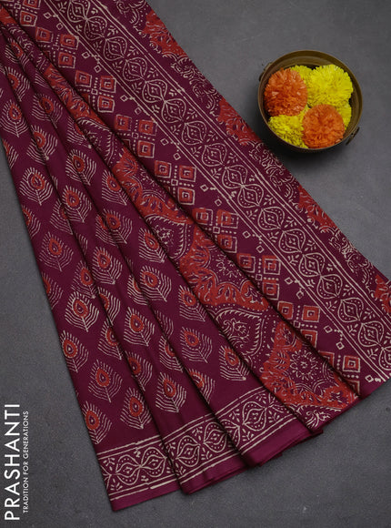 Jaipur cotton saree wine shade with allover butta prints and printed border