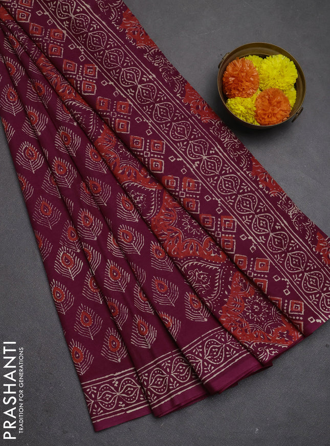 Jaipur cotton saree wine shade with allover butta prints and printed border