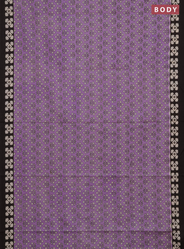 Jaipur cotton saree lavender and black with allover floral butta prints and printed border