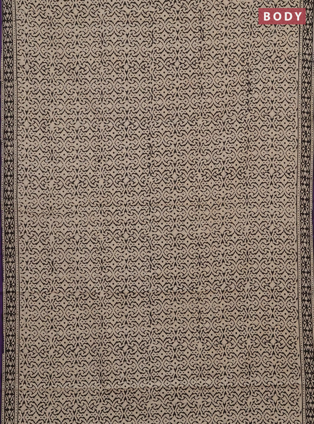 Jaipur cotton saree beige and black purple with allover prints and printed border