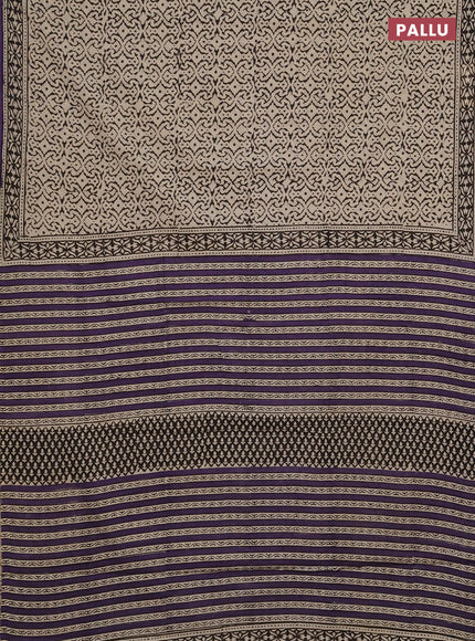 Jaipur cotton saree beige and black purple with allover prints and printed border