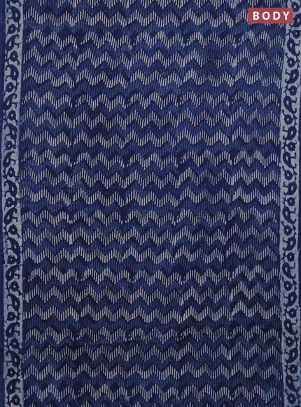 Jaipur cotton saree indigo blue with allover zigzag prints and printed border