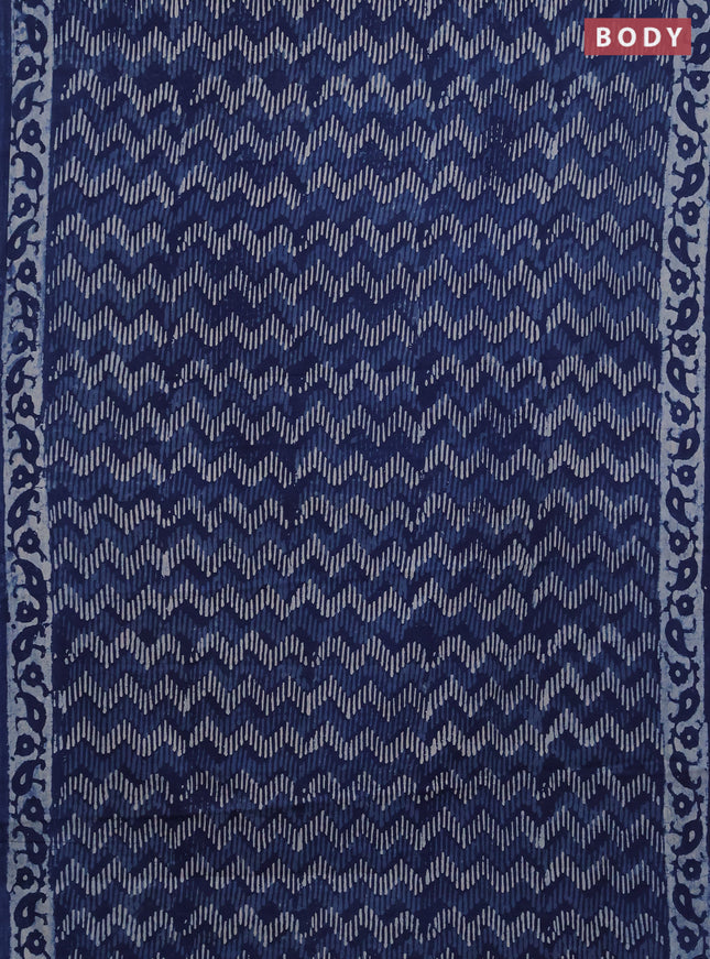 Jaipur cotton saree indigo blue with allover zigzag prints and printed border