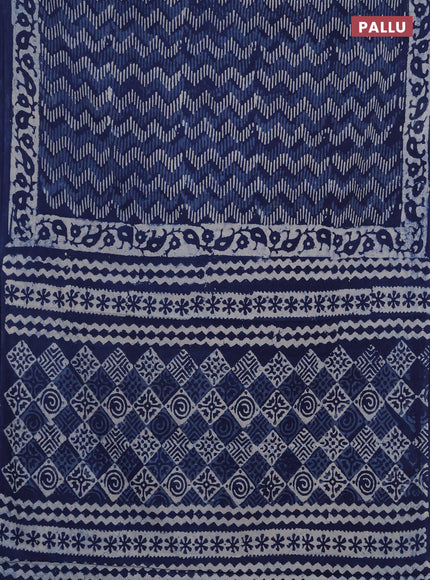 Jaipur cotton saree indigo blue with allover zigzag prints and printed border